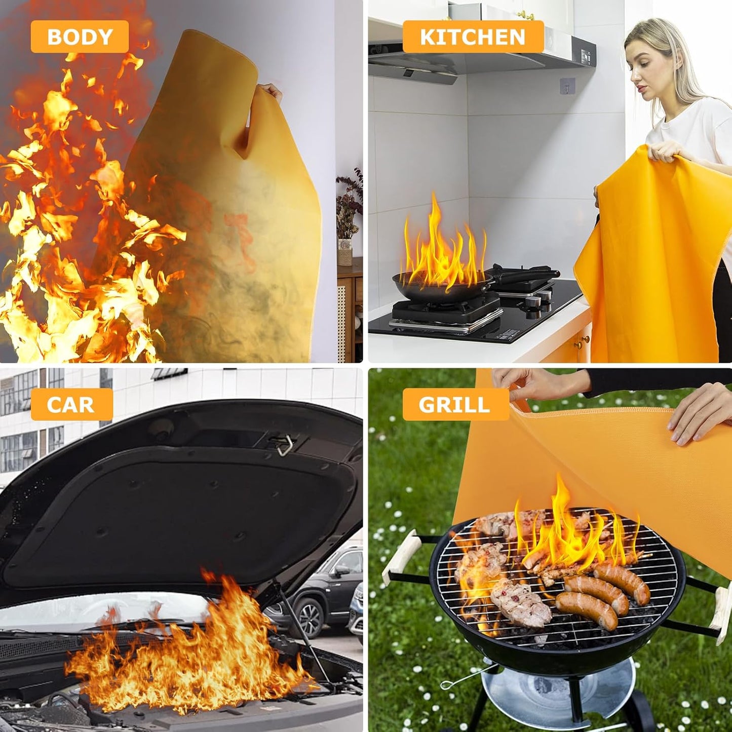 Emergency Fire Blanket, 2Pack Silicone Flame Retardant Fire Blankets Emergency for Home, Kitchen, Car, Office, Grill, 39.4X 39.4inch Fire Extinguisher Blanket