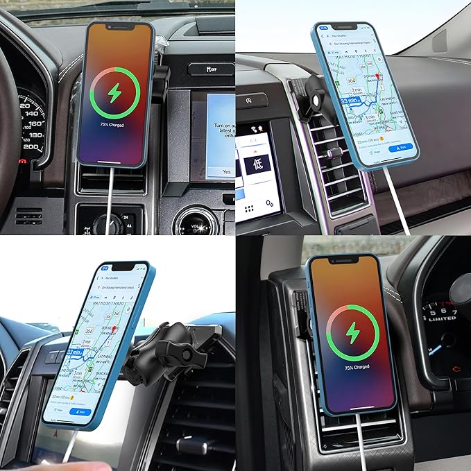 EASEORD Magnetic Wireless Charger Vent Phone Mount for 2015-2020 Ford F-150, 2017-2021 Super Duty, 2018-2021 Expedition,15W Fast Charging for Magsafe F150 Phone Holder for iPhone All Smartphone