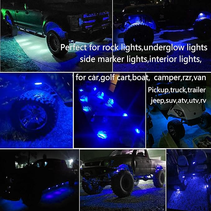 20 Pcs Blue LED Rock Strip Lights,Wheel Well Underglow Lighting Kits,Car Rock Lights Exterior Side Marker Lights for Wrangler Truck Golf Cart RV RV SUV Offroad