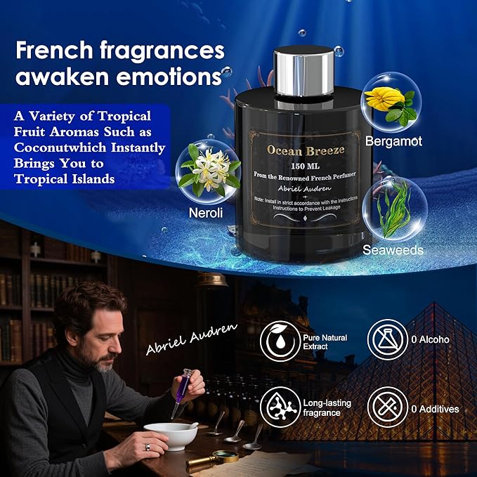 Car Air Freshener, Smart Car Air Freshener, Music-Synced RGB Ambient Lights with Auto On/Off, 150ml, Suitable for Cars, Homes, Offices, Bedrooms (Oceans)