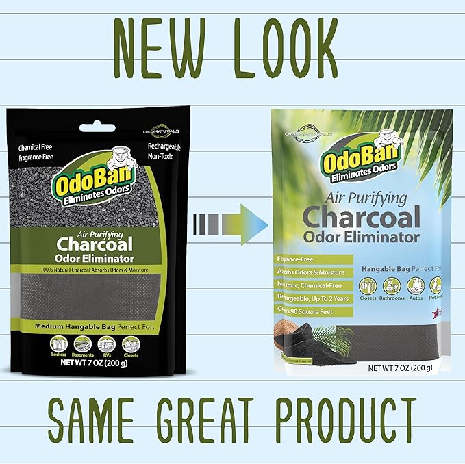 OdoBan Air Purifying Charcoal Natural Odor Eliminator, Non-Toxic Formula, Made in the USA, Fragrance Free, 6-Pack, 200 Grams Each