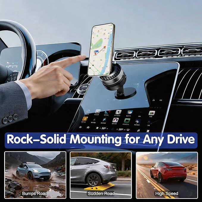 Magnetic Phone Holder for Car Wireless Charging, 15W Fast Wireless Car Charger with Vacuum Suction, 360° Adjustable Magnetic Mount for Dashboard & Windshield, Hands-Free for MagSafe iPhone & Android
