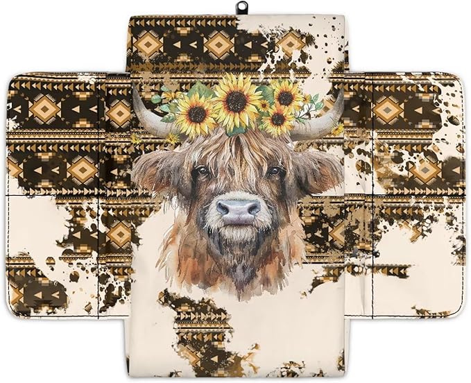 Tupalatus Aztec Car Console Cover Waterproof Highland Cow Universal Armrest Cover with 2 Storage Bags Center Console Covers Universal Fit for Car for Most Vehicle, SUV, Truck, Cars