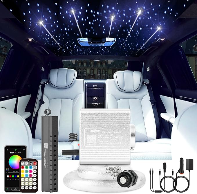 CHINLY 550pcs Starlight Headliner Kit - App Controlled Star Lights with Twinkle, RGBW Effects - 9.8ft Fiber Optic Car Ceiling Lights