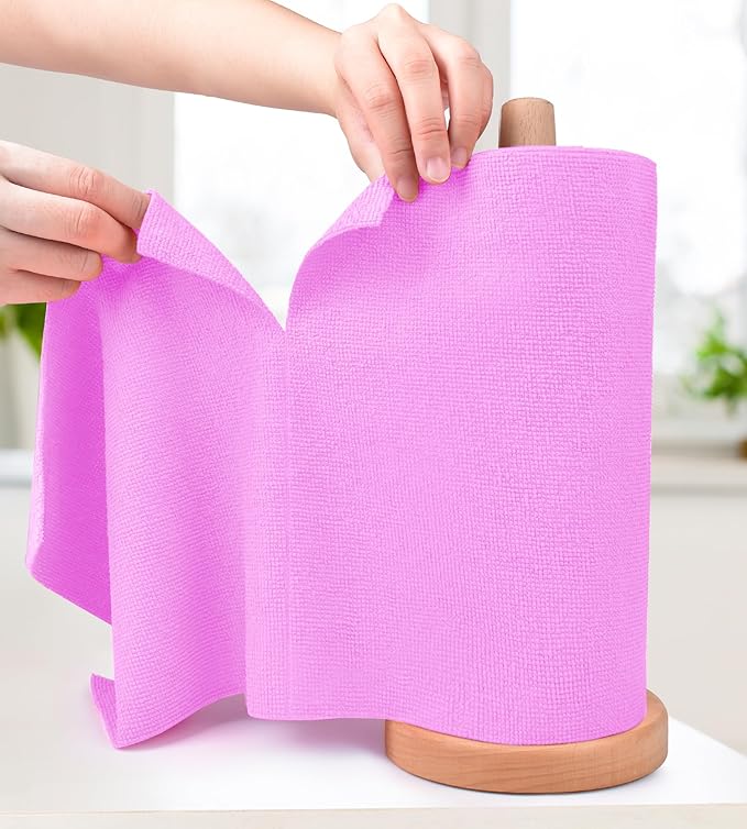 KitchLife Microfiber Cleaning Cloth Roll - Tear-Away Reusable Microfiber Paper Towels, Lint-Free, Washable, 20 Sheets for Kitchen, Car, Dishes, and Sensitive Surfaces (Light Purple)