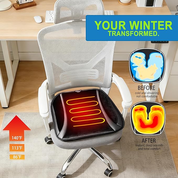 Plush Seat Cushion Pad, USB Comfortable Seat Cover for Car, Driver Seat Pad, Office Chair Seat Cushion, Chair Cushion with Non Slip Bottom (Black-2)