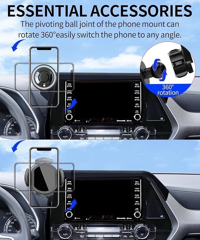 Magnetic Car Phone Mount for 2020-2026 Toyota Highlander Accessories, for MagSafe Strong Magnets Cell Phone Holder 8-Inch Touch Screen Cradles, with Portable Phone Gripper 360° Rotation