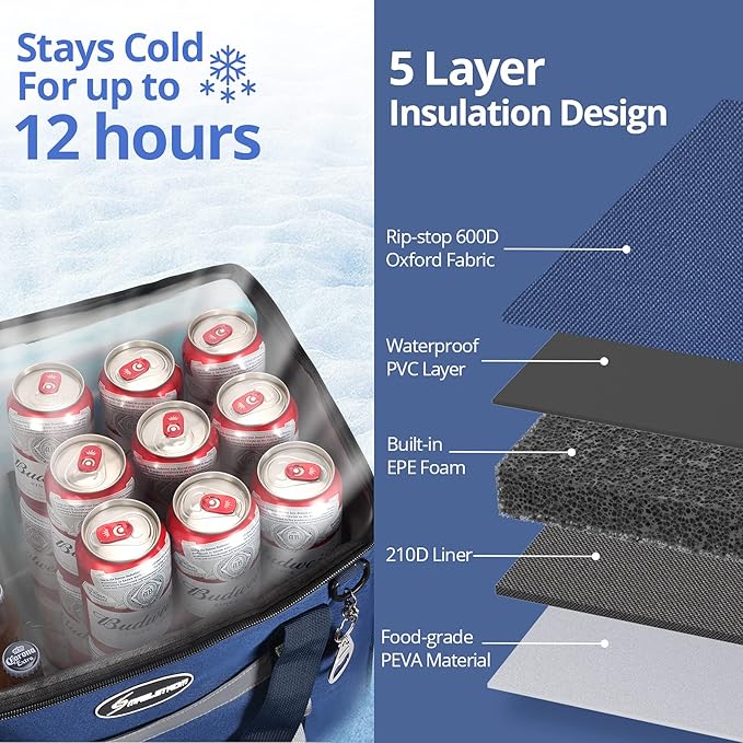 Maelstrom Collapsible Soft Cooler Bag,35/55/75 Cans Beach Cooler with Flip Top Lid, Ice Chest, Leakproof & Portable for Beach, Camping, Road Trips & Grocery Shopping