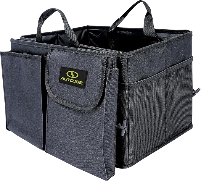 Auto Joe Collapsible Car Trunk Organizer, Storage Caddy with Adjustable Straps, Black - Portable Organization for Automotive Accessories, Cargo, Gear, and Essentials, ATJ-CTSO-BLK