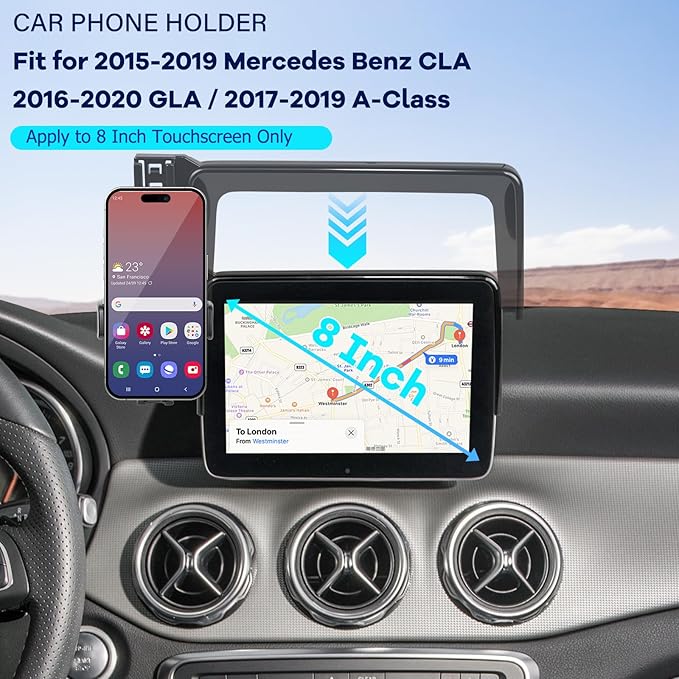 Car Phone Holder Fit for CLA 2015-2019/GLA 2016-2020/A-Class 2017-2019 Accessories -Cell Phone Mount for CLA/GLA 8 inch Touchscreen Hands-Free 360° Rotation