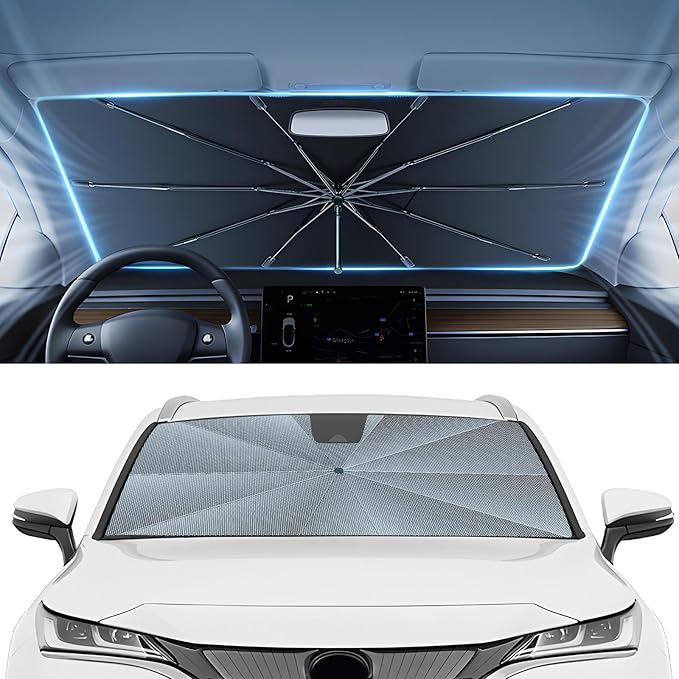Autorder Windshield Sun Shade Umbrella for 2021-2025 Toyota Venza Accessories,Upgraded Ice Crystal Material,Easy Setup Umbrella Sunshade for Car Windshield,100% Sun Blocking
