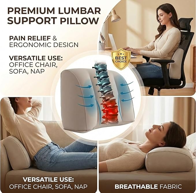 Lumbar Support Pillow for Office Chair and Car Seat, Inflatable Travel Back Rest Cushion for Airplane,Versatile Use Lower Back Cushion,Back Support Pillow, Protable Foldable Design