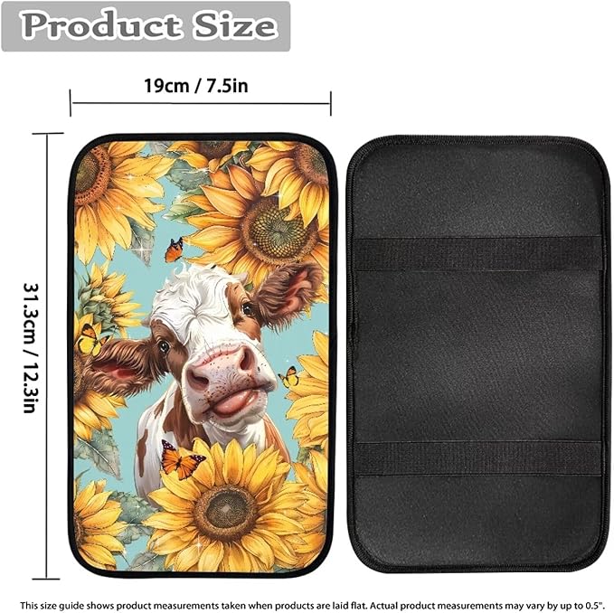 Sunflower Cow Black Arm Rest Cushion Pads for Vehicle Arm Rest Cushion Pads Anti-dust Dog & Cat Paws Protector for SUV/Truck/Vehicle Decor