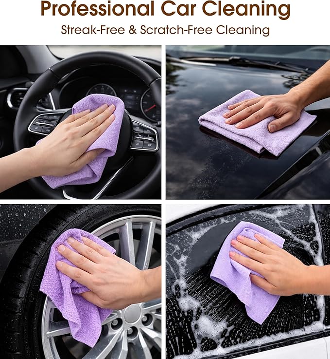 KitchLife Microfiber Cleaning Cloth Roll, 100 Pack - Tear-Away Microfiber Paper Towels, Lint-Free, Reusable, Washable for Kitchen, Car, Dishes, and Sensitive Surfaces (Light Purple)