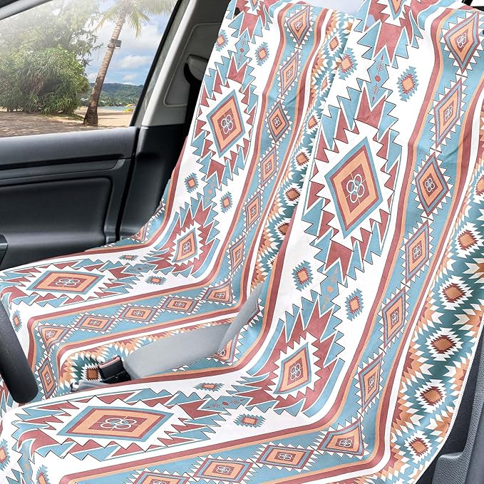 2 Pack Car Seat Towel Covers with Storage Bag 63 x 32 Inch Athletic Running Towel Seat Sweat Washable Non Slip Cover Gift for Car Outdoor Sport Activities (Tuscon Aztec)