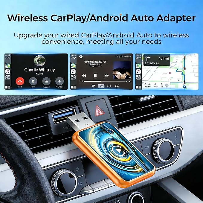 2026 Wireless Carplay Adapter for Apple iPhone & Android，Multi-User, No Latency - Convert Wired to Wireless Car Play Adapter for iOS 10+/Android 11+/Type-C Port