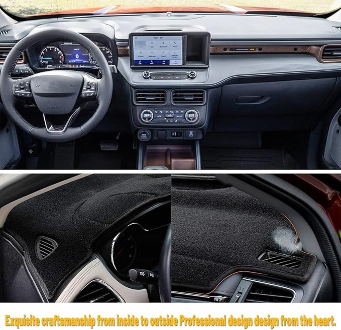 Dashboard Dash Board Cover Mat Pad Carpet Non-Slip Custom Compatible with Ford Maverick 2022 2023 2024 Protector Sunshield (Black Trim)