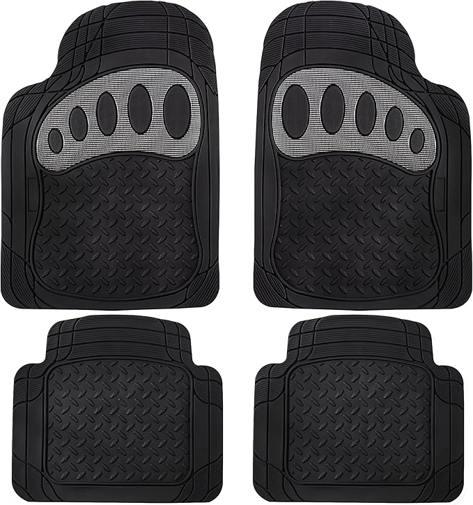 FH Group Automotive Floor Mats - Heavy-Duty Footprint Design Rubber Floor Mats for Cars, Universal Fit Full Set, Climaproof Floor Mats, Trimmable Floor Mats for Most Sedan, SUV, Truck Floor Mats Gray