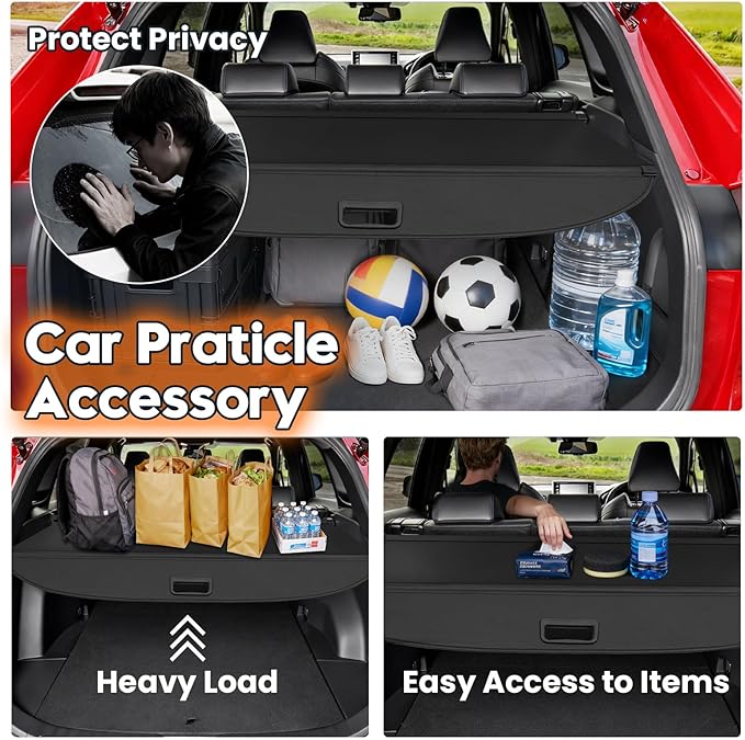Powerty Retractable Cargo Cover for 2019-2025 Toyota RAV4, Canvas Texture Trunk Cover Privacy Screen Rear Security Shade for RAV4 Accessories (with Extented Cover)