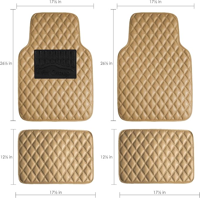 FH Group Floor Mats - Faux Leather Floor Mats for Cars, Universal Fit Automotive Floor Mats, All Purpose Car Floor Mats, PU Leather Protector Mat for Most Sedan, SUV, Truck Floor Mats Beige