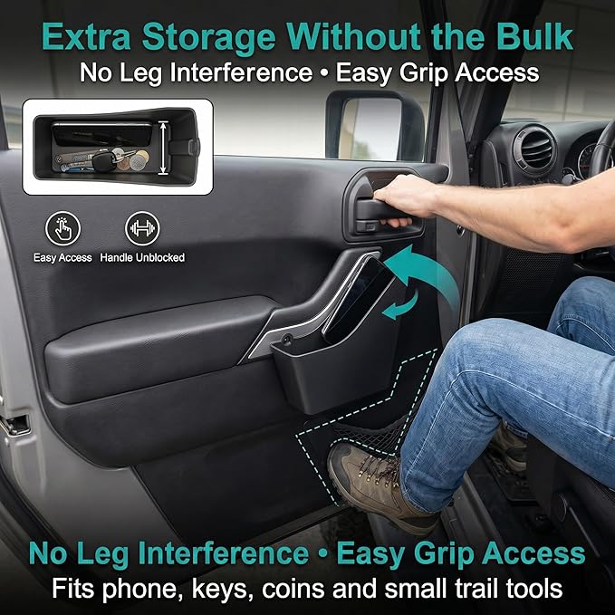 Front Door Grab Handle Pocket Organizer Compatible with 2011-2018 Jeep Wangler JK JKU Rubicon Sahara 2/4-Doors Accessories, Door Side Hanging Storage Box Expansion Accessories