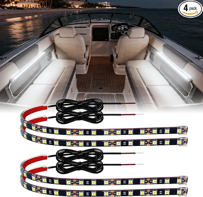 LED Strip Lights 12V Cuttable IP68 Waterproof 12 Inch Interior Exterior Underbody Light for Car SUV Truck Motorcycle Boat Golf Cart 18 SMD 5050 White 4 Pack