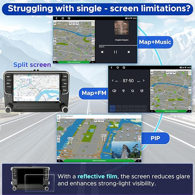 SCUMAXCON 7" Android 13 Wireless Carplay Android Auto GPS Navigation Car Stereo Radio 8-CORE 2+32G IPS Touchscreen WiFi BT FM AM DSP USB RVC for VW Golf MK5 MK6 Jetta Passat B6 B7 Tiguan DZT027