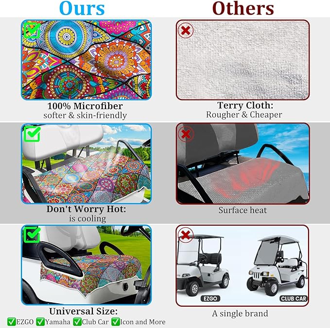 ENYORSE Golf Cart Seat Covers - Ethnic Style Golf Cart Towel Blanket for 2/4 Seater, Soft & Breathable Microfiber, Keeps Seats Cool & Comfortable, 51”x31”, Fits EZGO/Yamaha/Club Car