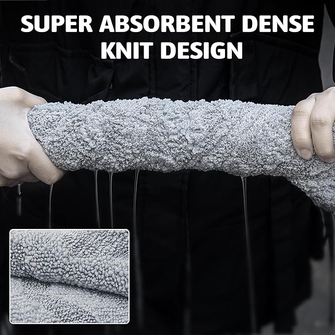 Greenfound Microfiber Towel for Cars, 1000GSM Car Drying Towel, Double Twist Pile & Edgeless Design, No Streaks, Scratches, or Water Spots, Soft and Absorbent, 18"×24", Wave Silver&Grey
