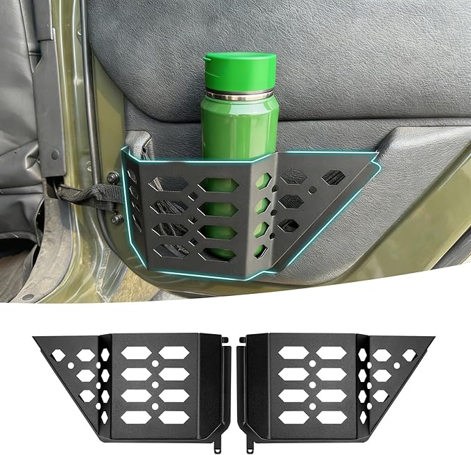 Rear Door Pocket Cup Holder Organizer Compatible with 2007-2018 Jeep Wangler JK JKU Rubicon Sahara Accessories, Metal Door Side Insert Storage Box Expansion Accessories Replace Sagging Net