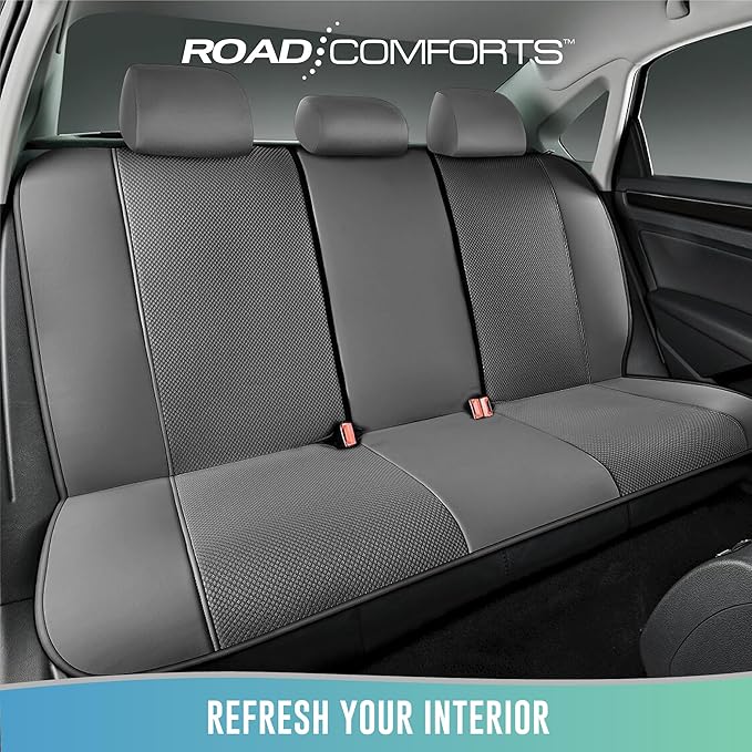 Road Comforts Full Set Leather Mesh Car Seat Cover - Front and Rear, Breathable & Stylish, Airbag Compatible, Universal Fit for Cars, SUVs, Trucks, and Vans - Gray
