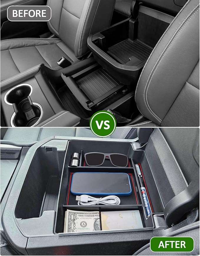 TOPINSTALL 21-26 Red Power-Sliding Console Tray Compatible with 2021-2026 Chevy Tahoe/Suburban/GMC Yukon Accessories, Full-Size Armrest Organizer (Not for Standard Console with Charging Socket!)