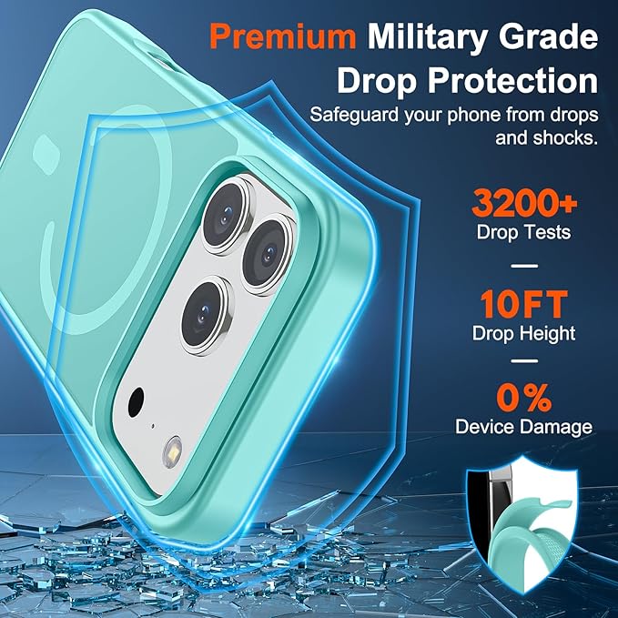SUPFINE Magnetic for iPhone 17 Pro Max Case (Compatible with MagSafe)(Military Grade Drop Protection) Translucent Matte Shockproof with Anti-Fingerprint Phone Cover,Blue Green