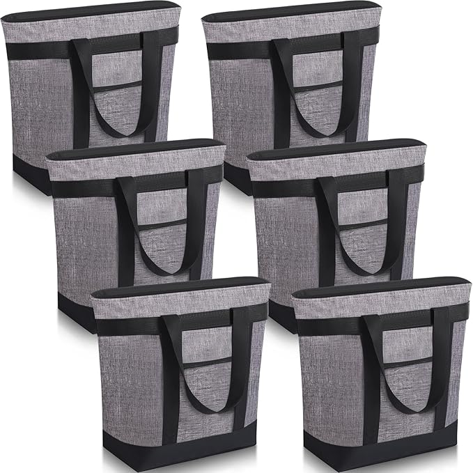 Pickmesh 6 Pcs Large Insulated Cooler Bags With Thermal Foam - Grocery Shopping Food Delivery Travel Beach Bags for Grocery, Travel, Beach (Gray Hemp)