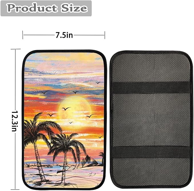 Dreaweet Sunset Palm Tree Car Armrest Cover Hawaiian Car Accessories for Women Interior,Universal Armrest Cover for Car Center Console