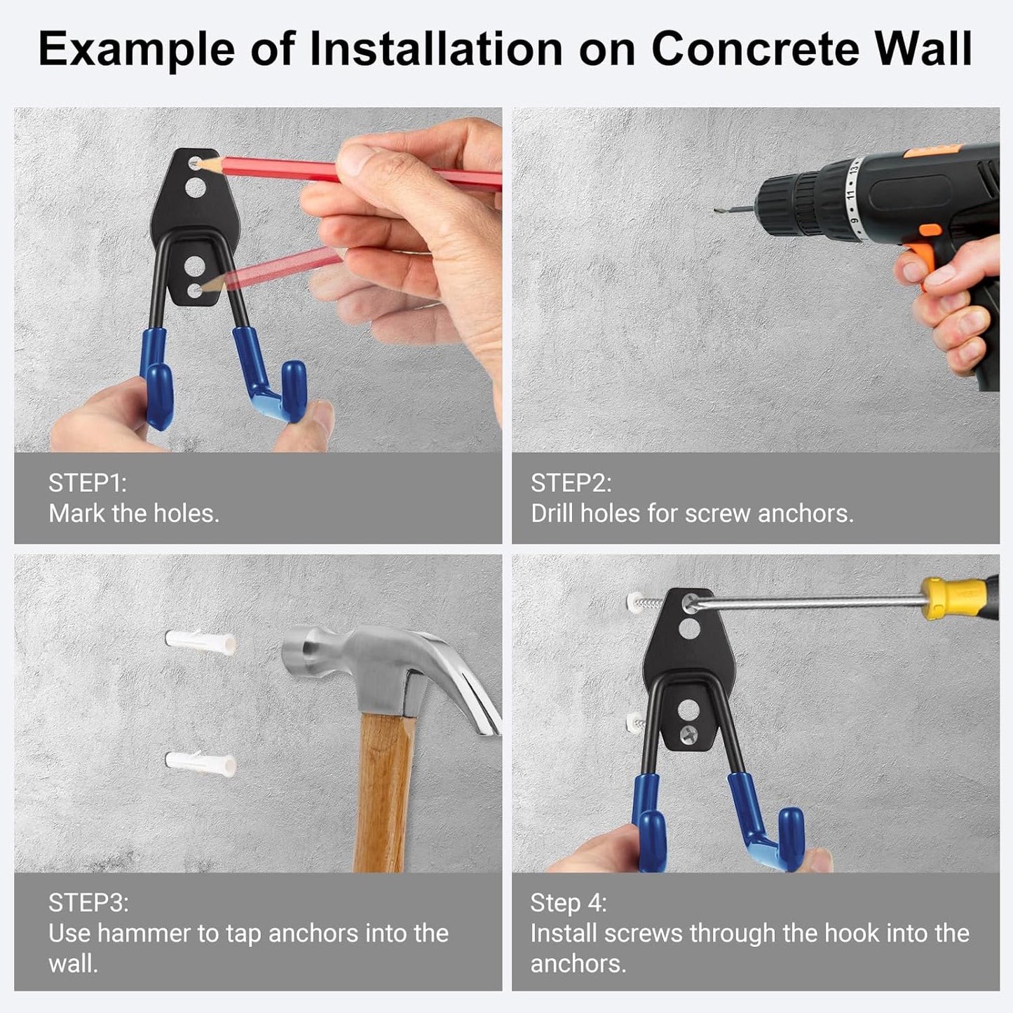 Garage Hook Heavy Duty Wall Storage Hangers, 32 Pack Garage Storage Hooks Steel Tool Blue for Ladders, Ropes, Garden Tools