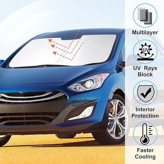 Windshield Sun Shade Custom Fit for 2011-2016 Hyundai Elantra Accessories Foldable Sunshade Sun Blocker Protect Car from Sun Rays & Heat Damage Keep Car Cooler