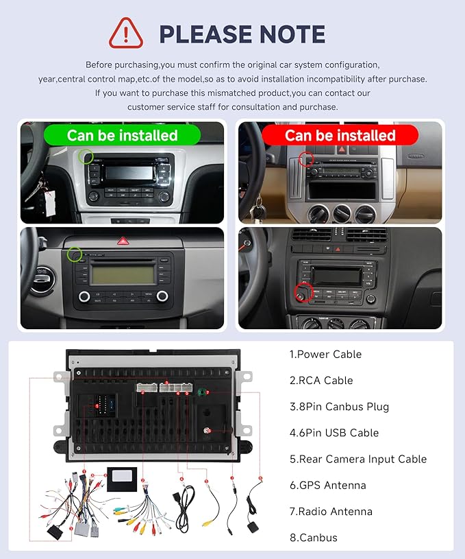 4G+64G Android Car Stereo for VW Golf MK5 MK6 Passat Jetta Tiguan T5 EOS Polo with Wireless CarPlay Android Auto, 7 Inch Touchscreen Car Radio GPS WiFi SWC Bluetooth 32EQ Backup Camera