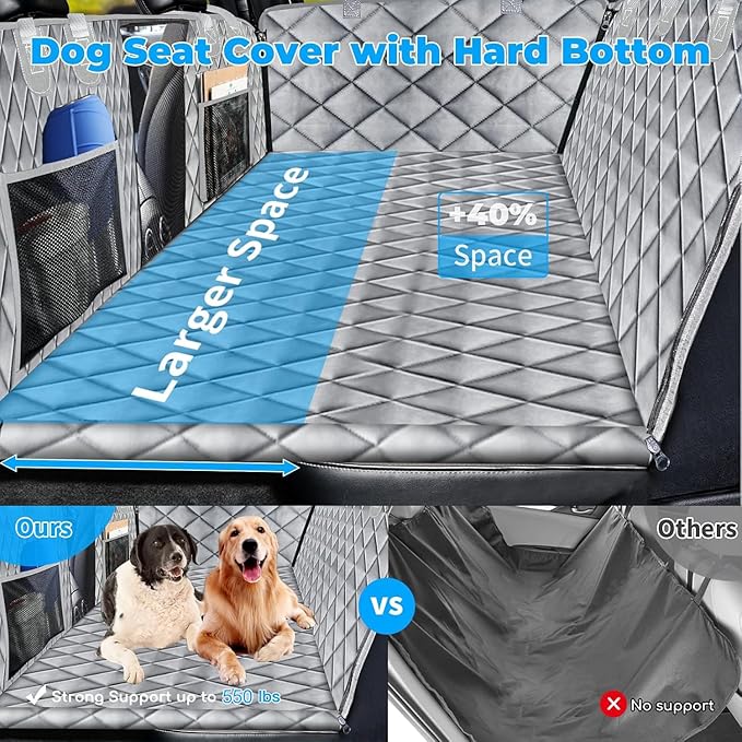 URPOWER 2026 Upgraded Back Seat Extender for Dogs - Large Hard Bottom Dog Car Seat Cover Holds 550lbs, Waterproof Dog Hammock Pet Bed with High-Density Foam Non-Slip Backseat Protector