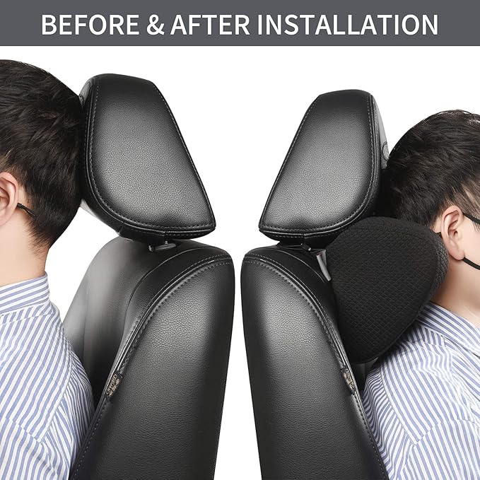 iwantit® Car Neck Pillows with Memory Foam, Neck Supporting for Long Time Driving, Adjustable Straps and Comfy Outer Cover(Black,1Package, Large Size)