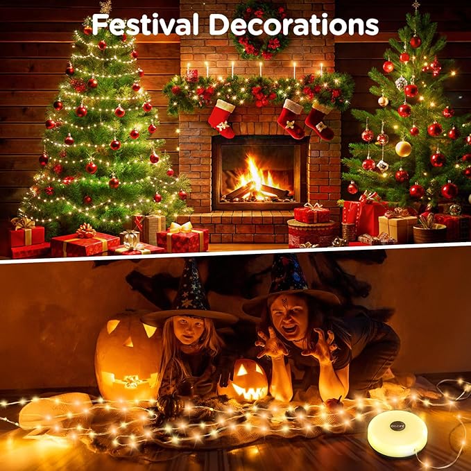 OGERY 2-Pack Camping String Lights, 32.8FT Rechargeable Christmas String Lights Outdoor/Indoor, 8 Modes 4-in-1 Quick Storage Fairy Lights Portable Lamp for Xmas Tree Decor Party Camping Essentials