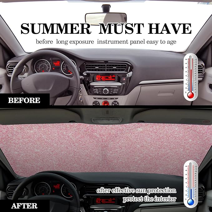 Windshield Sun Shade Foldable Car Front Window Covers for Car Accessories Sun Heat UV Rays Visor Protector Protection for Universal Cars SUV Truck(Pink Sequins)