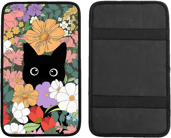 Black Cat Auto Center Console Pad,Soft Waterproof Car Center Console Cover Auto Armrest Seat Box Cover Protector for Most Vehicle SUV Truck Car