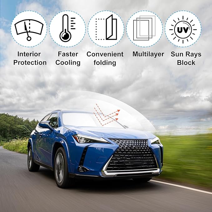 Windshield Sun Shade Custom Fit for 2019-2026 Le-xus UX 200/250h/260h/300h/300e Accessories Foldable Sunshade Sun Blocker Protect Car from Sun Rays & Heat Damage Keep Car Cooler