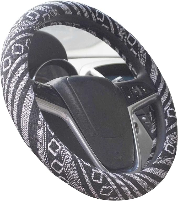 Medium Ethnic Style Coarse Flax Cloth Automotive Steering Wheel Cover Anti Slip and Sweat Absorption Auto Car Wrap Cover (14.5''-15'',G)