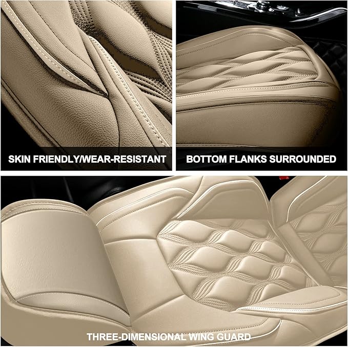 AOMSAZTO Car Seat Covers,2 Front Seats Custom Fit for Honda Ridgeline 2006-2025,Faux Leather Automotive Cushion Covers Seat Protector,Airbag Compatible Waterproof (2 Seats Beige)