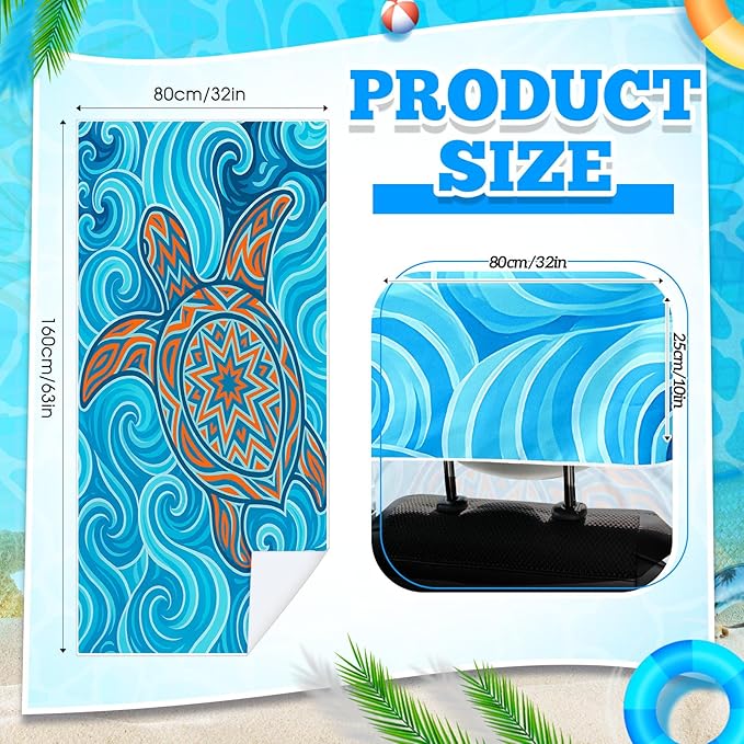 2 Pack Car Seat Towel Covers with Storage Bag 63 x 32 Inch Athletic Running Towel Seat Sweat Washable Non Slip Cover Gift for Car Outdoor Sport Activities (Colorful Sea Turtle)