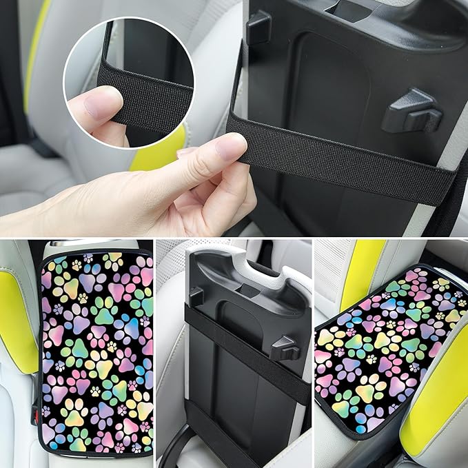 Universal Car Center Console Cushion Pad,Dog Paw Print 2 Car Armrest Pad Car Armrest Seat Box Cover Protector for Most Vehicle, SUV, Truck, Car