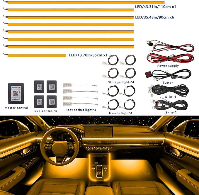 Acrylic Car Ambient Lighting Kit, for Toyota Tundra2022,2023,2024,2025,2026 Models, 20 in One LED Interior Car Lights, Synchronized with Music, Controlled By APP