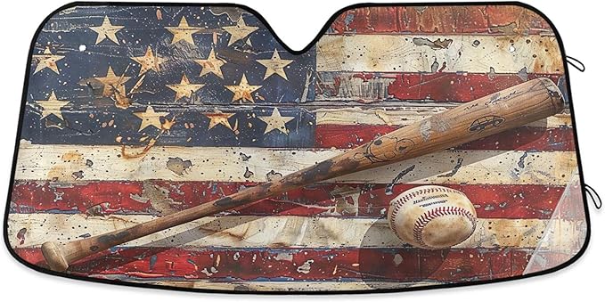 xigua Vintage Baseball Car Windshield Sunshade Foldable Front Window Sun Visor Protector for Car,SUV,Truck - Keep Vehicle Cool,55 x 27.6 Inch